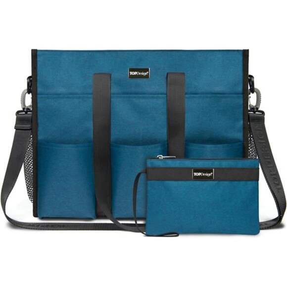 Utility Water Resistant Tote Bag with 22 Pockets Size L Light Blue